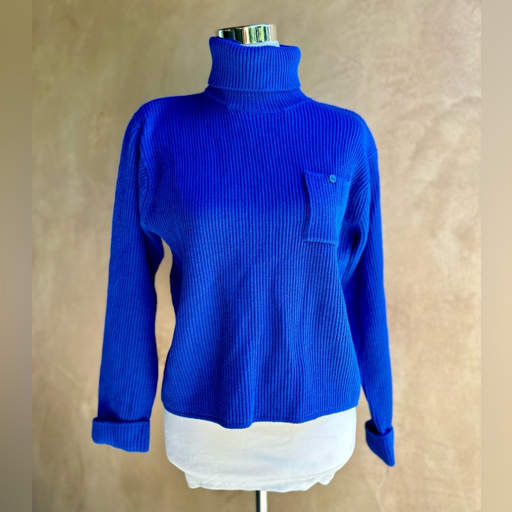 NWT Deadstock 90s Jeanne Pierre Cobalt Blue Turtleneck Wool Blend Sweater